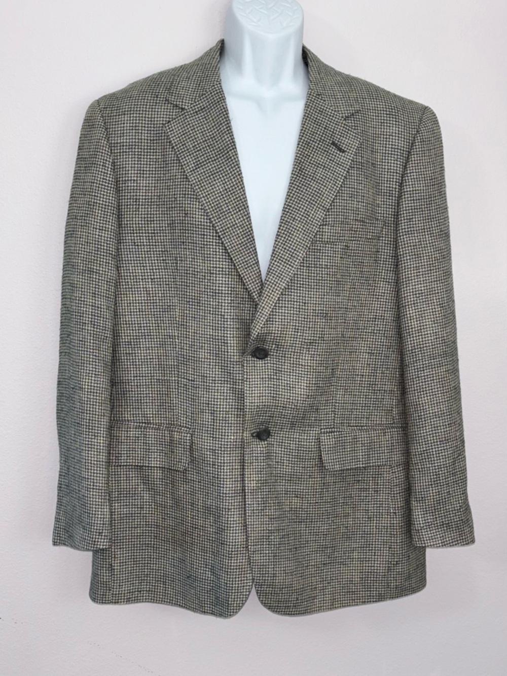 SAVILE ROW Light Brown / Tan 100% Silk Houndstooth Men’s Jacket Size S/R